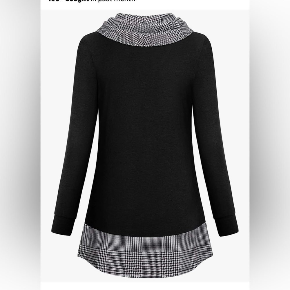 Black and White Plaid Cowl Neck Sweater